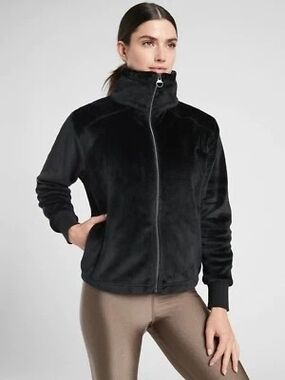 Athleta Black Plush Full-Zip Teddy Jacket